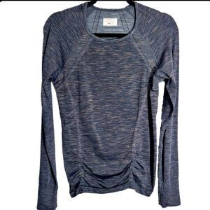 ATHLETA Fastest Track Long Sleeve Ruched Top Heathered Gray Sz Large Thumbholes